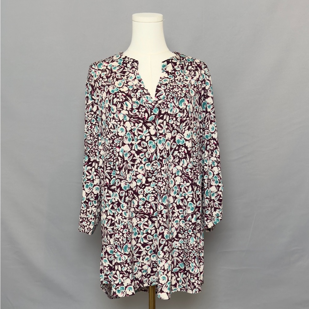 Dear Scarlett Brown & Teal Floral Women's Blouse With Pink Accents